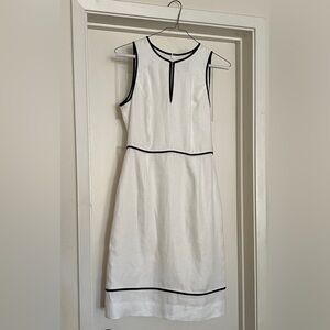 J Crew Linen White Sleeveless Dress with Black Trim Size 0